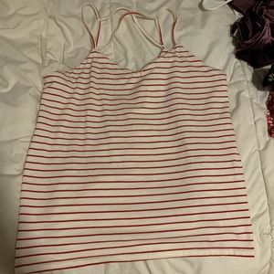 Red & white striped tank top w/ cross back straps
